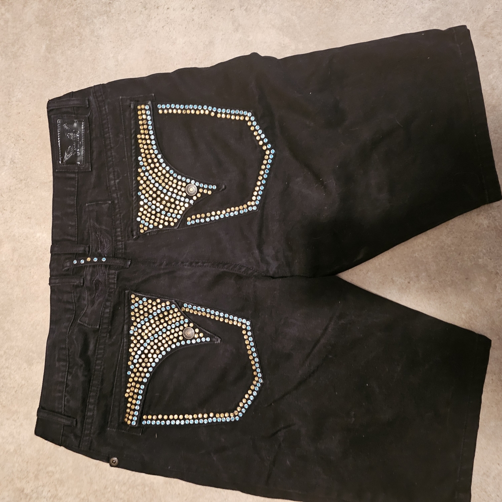 Robin's Jean Black Jean Shorts with Studded Pockets